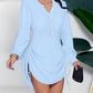 V Neck Ruffle Hem Shirred Side Drawstring Shirt Dress