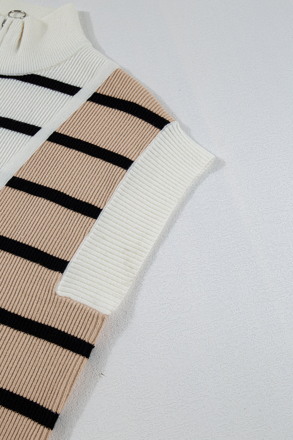 Black Stripe Colorblock Quarter Zip Collar Sweater Vest