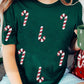 Green Christmas Candy Cane Graphic Casual T Shirt