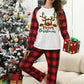 White Christmas Plaid Reindeer Graphic Long Sleeve Lounge Set