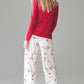 Red Solid Top and Christmas Pants Two Piece Lounge Set