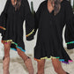 Colorblock V Neck Bell Sleeve A Line Tassel Mini Dress Vacation Dress