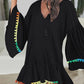 Colorblock V Neck Bell Sleeve A Line Tassel Mini Dress Vacation Dress