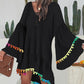 Colorblock V Neck Bell Sleeve A Line Tassel Mini Dress Vacation Dress