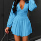 Plunge Neck Ruched A Line Flowy Dress Long Sleeve Casual Dress