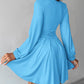 Plunge Neck Ruched A Line Flowy Dress Long Sleeve Casual Dress