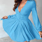 Plunge Neck Ruched A Line Flowy Dress Long Sleeve Casual Dress