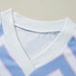 Sky Blue Zigzag Striped Print V Neck Oversized Top