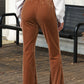 Chestnut Solid Color High Waist Flare Corduroy Pants