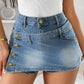 Pocket Design Buttoned Washed Asymmetrical Denim Skorts