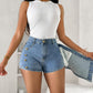 Pocket Design Buttoned Washed Asymmetrical Denim Skorts