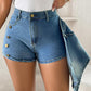 Pocket Design Buttoned Washed Asymmetrical Denim Skorts