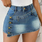 Pocket Design Buttoned Washed Asymmetrical Denim Skorts