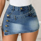 Pocket Design Buttoned Washed Asymmetrical Denim Skorts