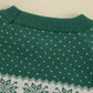 Green Christmas Snowflake Dotted Print Round Neck Sweater