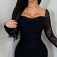 Long Sleeve Low Cut Slit Bodycon Lace Dress