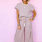 Pink Stripe Rainbow Tee Tasseled String Wide Leg Pants Set