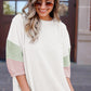 White Color Block Ribbed Knit Quarter Sleeve Top