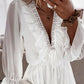 Lace Trim Ruffle Hem Plunge Chiffon A Line Dress