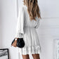 Lace Trim Ruffle Hem Plunge Chiffon A Line Dress