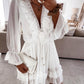 Lace Trim Ruffle Hem Plunge Chiffon A Line Dress