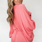 Pink Corded Flap Pocket Henley Top