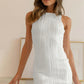 White Textured Wavy Sleeveless Bodycon Mini Dress