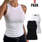 2 Pack Round Neck Thick Strap Racerback Ribbed Tank Slim Fit Tops without Bra Pads