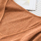 Brown U Neck Textured Long Sleeve Top