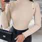 High Neck Knit Sweater Fleece Lined Front Button Basic Layering Soft Thermal Top