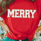 Red Christmas MERRY Graphic Cuffed Sleeve T Shirt