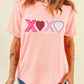 Pink Sequin Heart XOXO Patched Graphic Valentines T Shirt