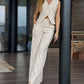 2 Piece Striped Print V Neck Blazer Tank Front Button Straight Pants Work Pants Set