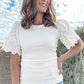 White Eyelet Pattern Short Sleeve Patchwork Ribbed Top