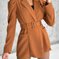 Notched Collar Puff Sleeve 2 in 1 Blazer Romper With Detachable Belt