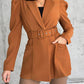 Notched Collar Puff Sleeve 2 in 1 Blazer Romper With Detachable Belt