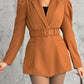 Notched Collar Puff Sleeve 2 in 1 Blazer Romper With Detachable Belt