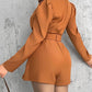 Notched Collar Puff Sleeve 2 in 1 Blazer Romper With Detachable Belt