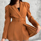 Notched Collar Puff Sleeve 2 in 1 Blazer Romper With Detachable Belt