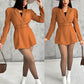 Notched Collar Puff Sleeve 2 in 1 Blazer Romper With Detachable Belt