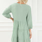 Green Floral Embroidery Tiered Ruffle Hem Dress