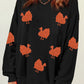 Black Glittering Turkey Graphic Drop Shoulder Thanksgiving Sweatshirt