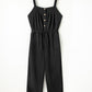 Black Knotted Straps Button Textured Drawstring Jumpsuit