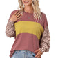 Fiery Red Colorblock Striped Bishop Sleeve Top