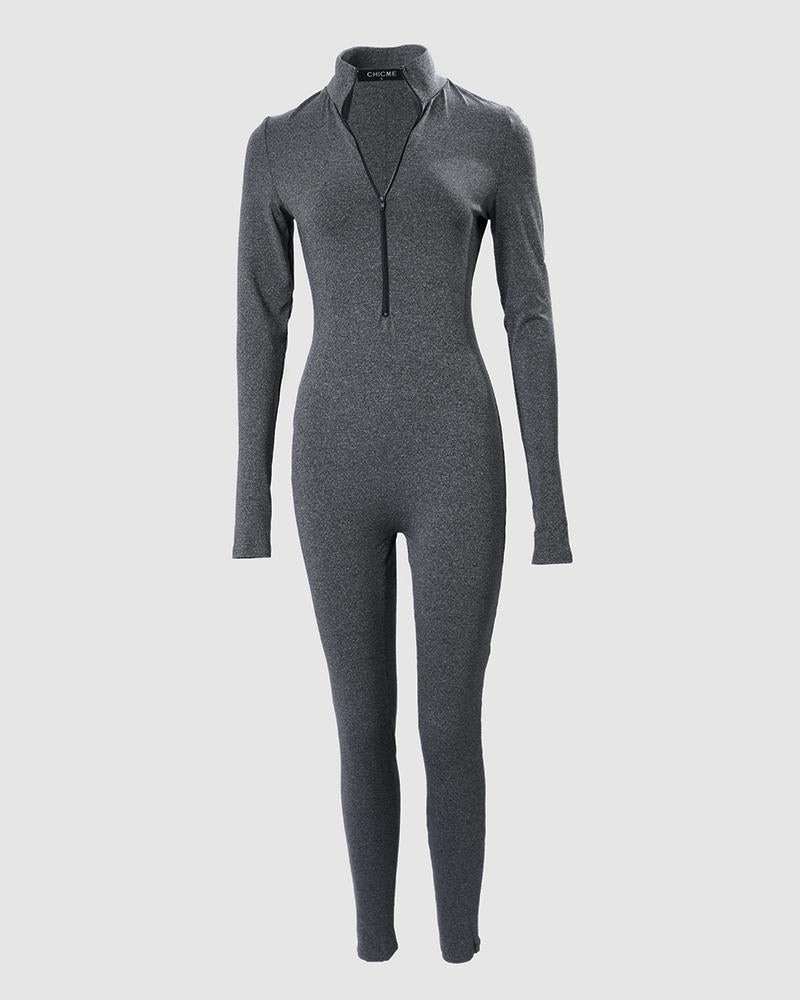 Long Sleeve Zipper Front Jumpsuit