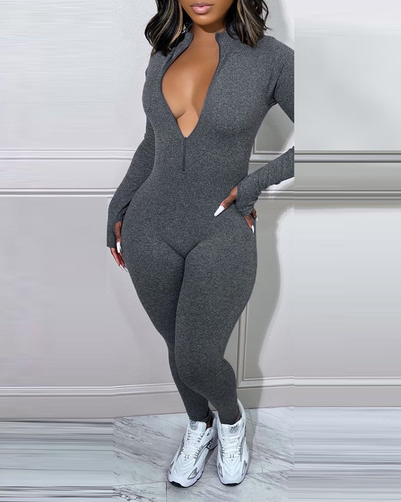 Long Sleeve Zipper Front Jumpsuit