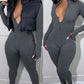 Long Sleeve Zipper Front Jumpsuit