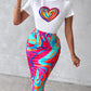 Heart Abstract Print Top & Slit Skirt Set