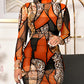 2 Piece Leopard Print Mock Neck Long Sleeve Mid Calf Dress Sheer Mesh Party Dress with Short Pants