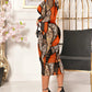 2 Piece Leopard Print Mock Neck Long Sleeve Mid Calf Dress Sheer Mesh Party Dress with Short Pants